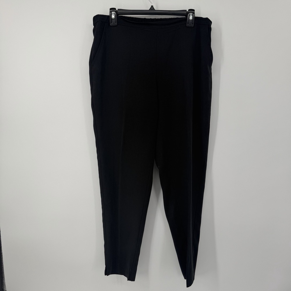 Eileen Fisher 100% Tencel Pant Black Womens Size Medium Pull‎ On Tapered Leg